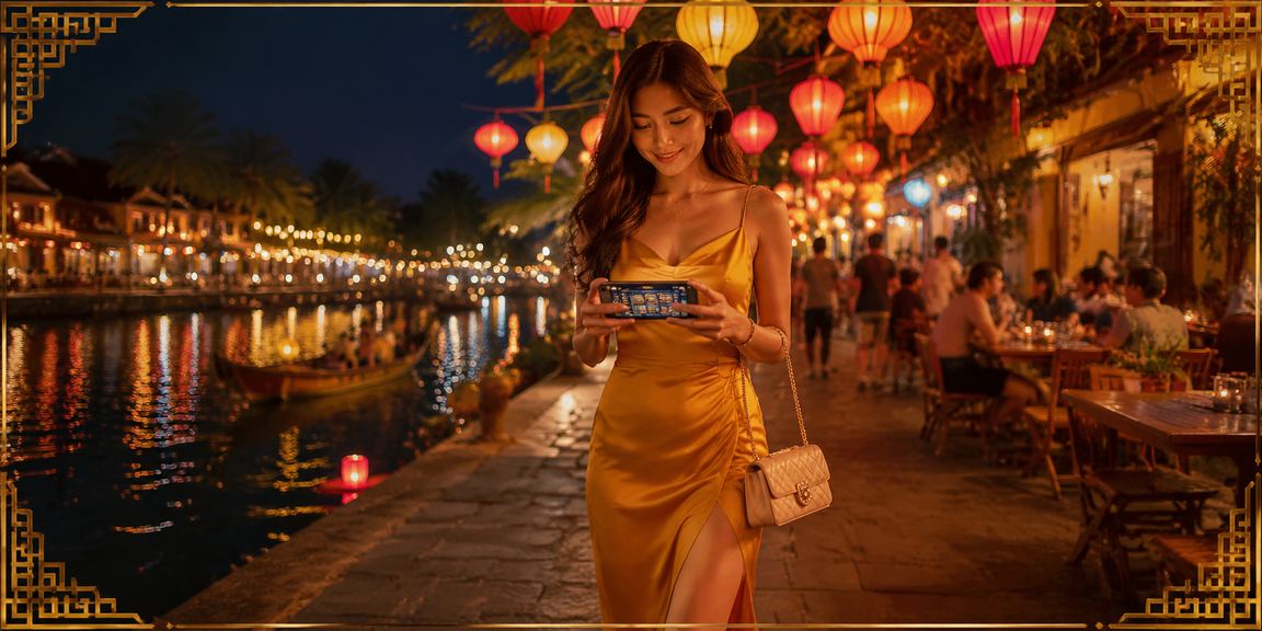 Người dùng xem đánh giá casino và cá cược tại quán cà phê phố cổ Hội An